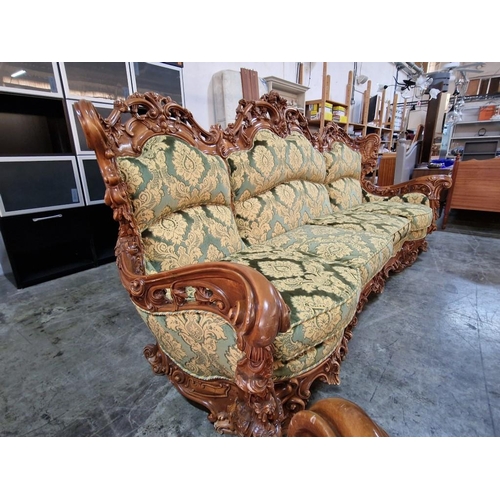 225 - Elaborately Carved Substantial Italian Classical / Chateau Style 3-Piece Suite of 4-Seater Sofa and ... 