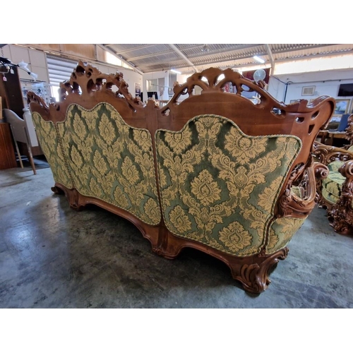 225 - Elaborately Carved Substantial Italian Classical / Chateau Style 3-Piece Suite of 4-Seater Sofa and ... 