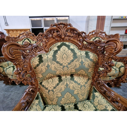 225 - Elaborately Carved Substantial Italian Classical / Chateau Style 3-Piece Suite of 4-Seater Sofa and ... 