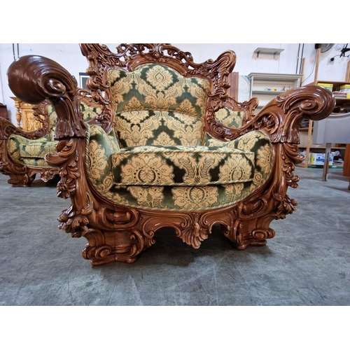 225 - Elaborately Carved Substantial Italian Classical / Chateau Style 3-Piece Suite of 4-Seater Sofa and ... 