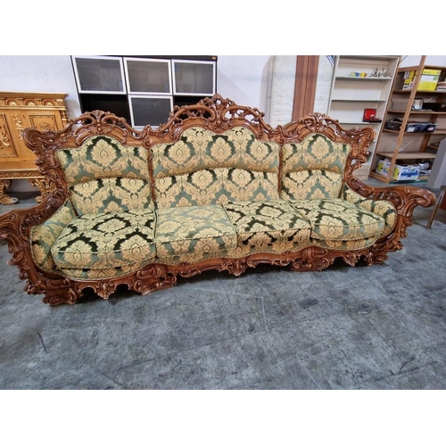 225 - Elaborately Carved Substantial Italian Classical / Chateau Style 3-Piece Suite of 4-Seater Sofa and ... 