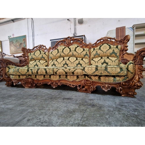 225 - Elaborately Carved Substantial Italian Classical / Chateau Style 3-Piece Suite of 4-Seater Sofa and ... 