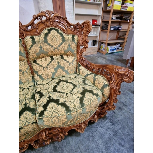 225 - Elaborately Carved Substantial Italian Classical / Chateau Style 3-Piece Suite of 4-Seater Sofa and ... 