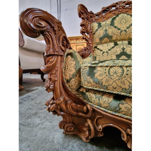 225 - Elaborately Carved Substantial Italian Classical / Chateau Style 3-Piece Suite of 4-Seater Sofa and ... 