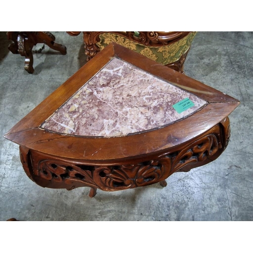 230 - Classical Style Corner Table with Carved Wood, Cabriole Legs  and Inlaid Marble Top, (Approx. 37 x 3... 