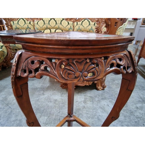 230 - Classical Style Corner Table with Carved Wood, Cabriole Legs  and Inlaid Marble Top, (Approx. 37 x 3... 