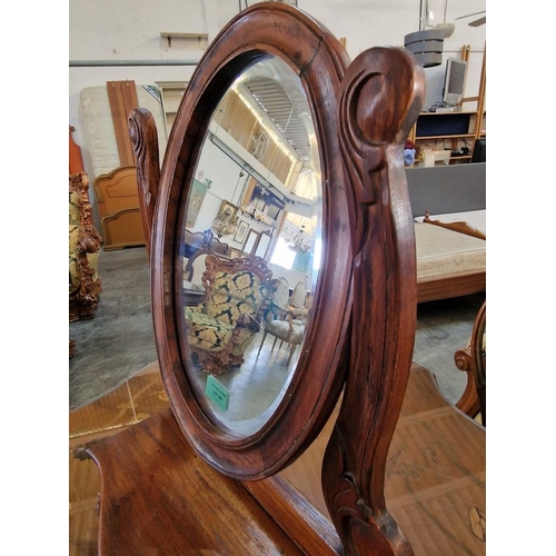 269 - Antique Style Solid Wood Dressing Table Swing Mirror with Bevel Glass and 3-Drawers