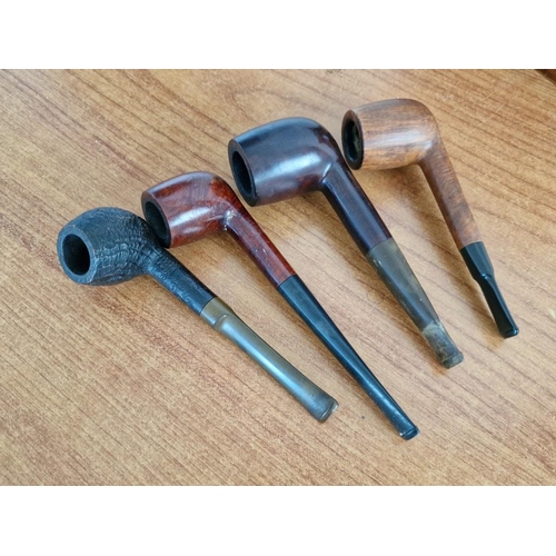 134 - Collection of 4 x Vintage Smoking Pipes on Shaped Wooden Stand with Metal Horse & Star Decorations