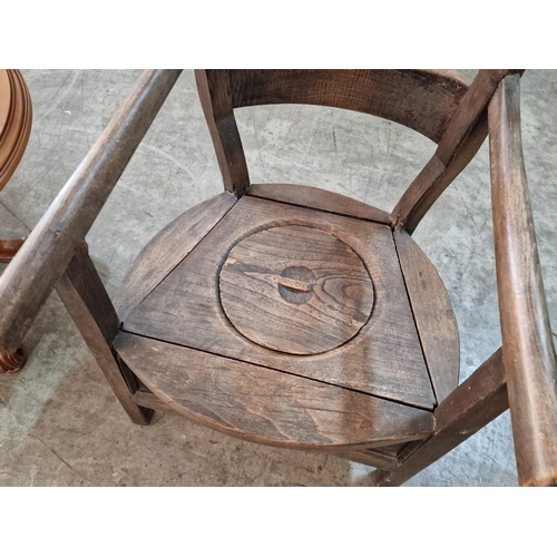 231 - Antique Solid Wood Commode Chair with Curved Back Rest