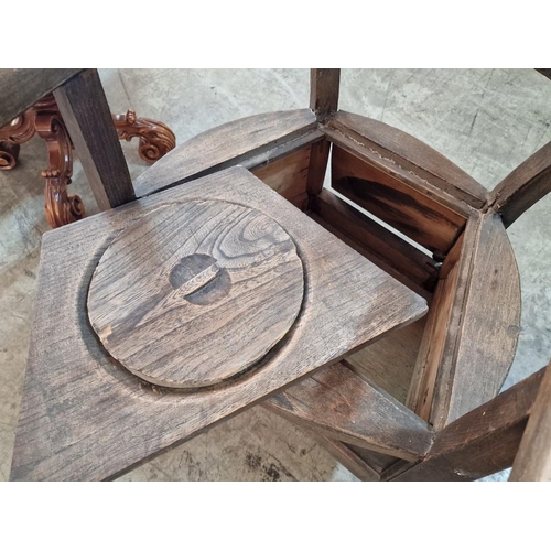 231 - Antique Solid Wood Commode Chair with Curved Back Rest