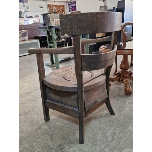 231 - Antique Solid Wood Commode Chair with Curved Back Rest