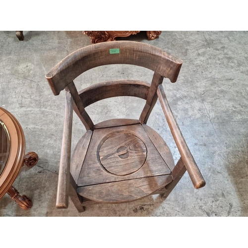 231 - Antique Solid Wood Commode Chair with Curved Back Rest