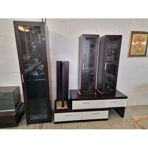 339 - Modern Designer Wenge Colour Lounge Unit with Tall Display Cabinet, 2 x Wall Display Cabinets, TV Un... 