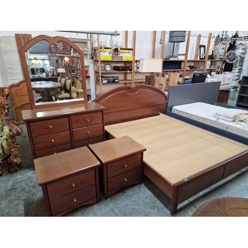 340 - Dark Cherry Colour Wood Bedroom Set, Comprising Double Bed with Curved Top Headboard (Fits Mattress ... 