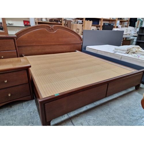 340 - Dark Cherry Colour Wood Bedroom Set, Comprising Double Bed with Curved Top Headboard (Fits Mattress ... 