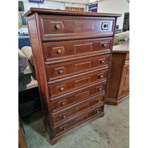 341 - Dark Wood Tall-Boy / 7-Drawer Chest of Drawers, (Approx. 76 x 37 x 121cm)