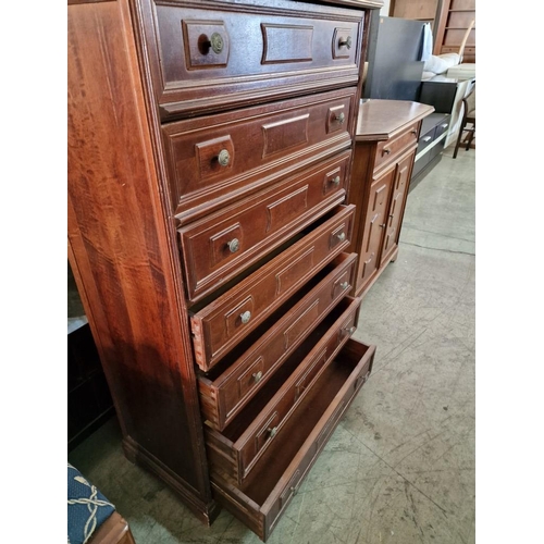 341 - Dark Wood Tall-Boy / 7-Drawer Chest of Drawers, (Approx. 76 x 37 x 121cm)