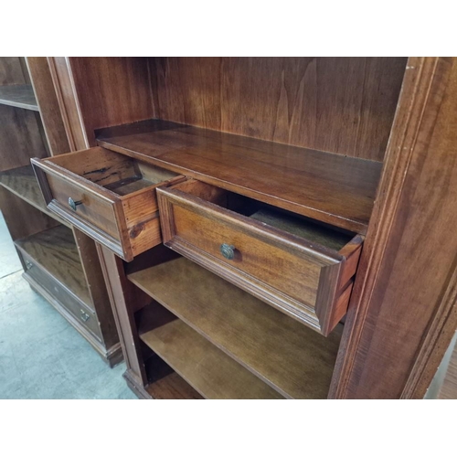 343 - Classical Style Dark Wood Bookcase with Arched Top, 6-Tier with 2 Central Drawers, (Approx. 95 x 31 ... 