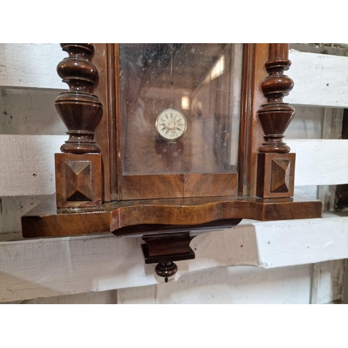 95 - Vintage Wooden Wall Clock with 3-Glass Carved Case with Pendulum Mechanism, Stamped 'B' in a Circle ... 