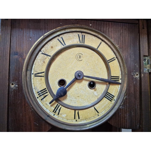 95 - Vintage Wooden Wall Clock with 3-Glass Carved Case with Pendulum Mechanism, Stamped 'B' in a Circle ... 