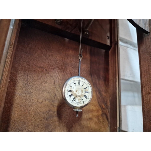 95 - Vintage Wooden Wall Clock with 3-Glass Carved Case with Pendulum Mechanism, Stamped 'B' in a Circle ... 