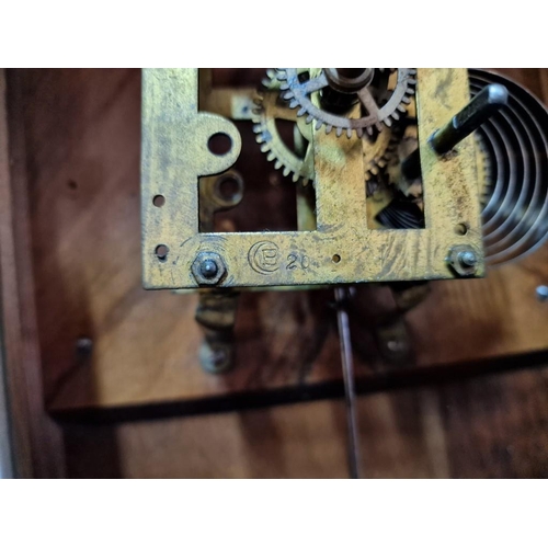 95 - Vintage Wooden Wall Clock with 3-Glass Carved Case with Pendulum Mechanism, Stamped 'B' in a Circle ... 