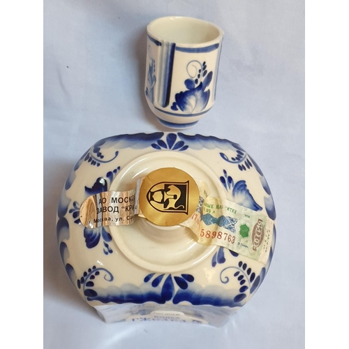 177 - G2HEL Russian Vodka in Hand Painted Cobalt Blue White Porcelain Decanter with Shot Glass (GOST 12712... 