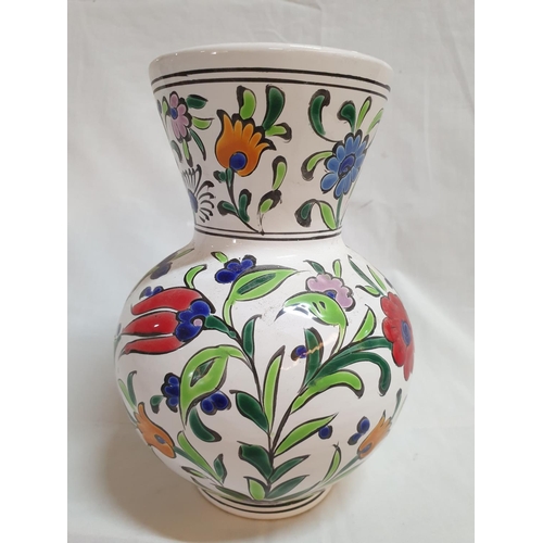 212 - Hand Made, Hand Painted Traditional Ceramic Vases (H:24.5cm & H:19cm)