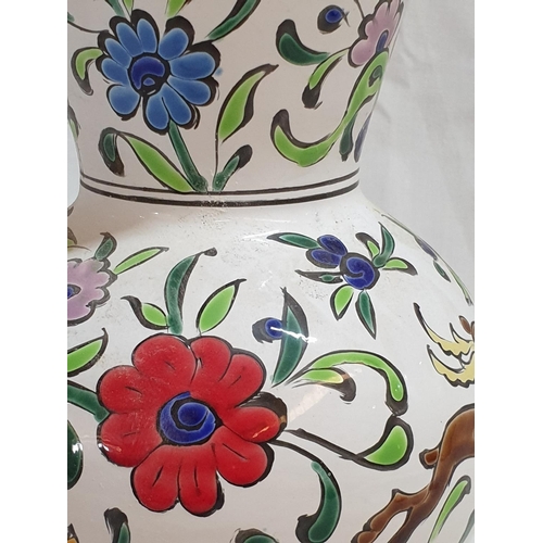 212 - Hand Made, Hand Painted Traditional Ceramic Vases (H:24.5cm & H:19cm)