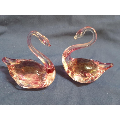 261 - Collection of Little Treasures; Pair of Murano Glass Style Swans Figurines, Glass Dolphin 