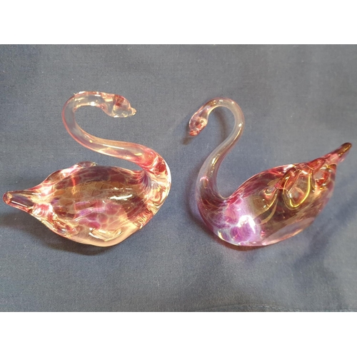 261 - Collection of Little Treasures; Pair of Murano Glass Style Swans Figurines, Glass Dolphin 