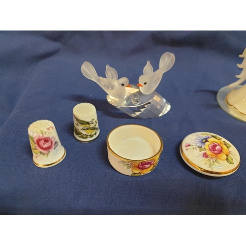 261 - Collection of Little Treasures; Pair of Murano Glass Style Swans Figurines, Glass Dolphin 