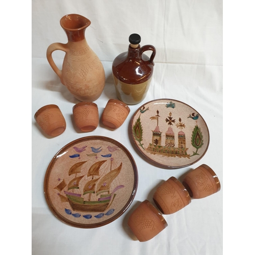 327 - Traditional Ceramic Hand Rural Tableware and Decor (2 x  Decorative Plates, Traditional Wine / Water... 