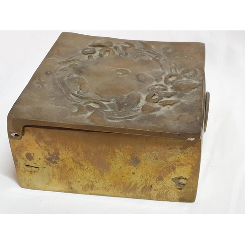 386 - Heavy Brass Decorative Box (11.5 x 11.5cm x 6cm) Decorated with Thessaloniki