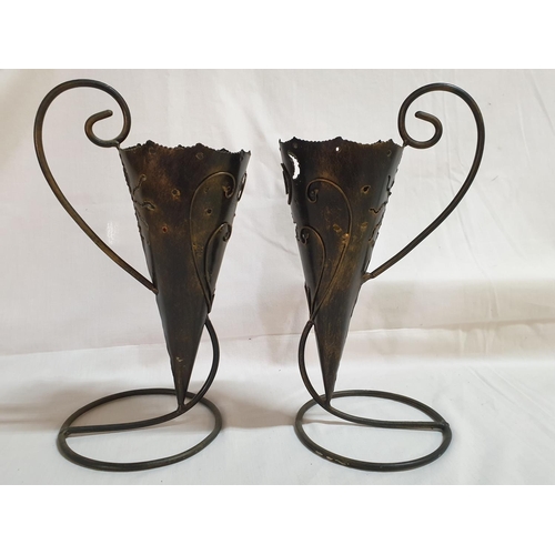 390 - Pair of Metal Art Handel Made Candle Holders (H: 28.5each)