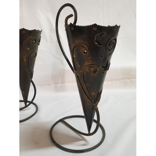 390 - Pair of Metal Art Handel Made Candle Holders (H: 28.5each)