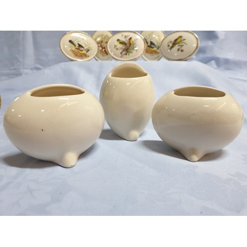 264 - Collection of 10 x Szelier Studio Pottery Mini Vases with Bird Pattern (Oval 9.5 x 7.5cm)