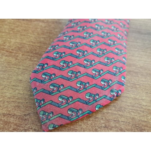 141 - Hermes Paris Silk Tie with Equestrian Motif on Red Background, Believed to be Limited Edition for Me... 