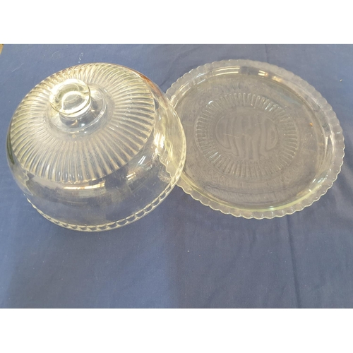 309 - Glass Tableware; Large Cake Holder (Ø32 x H:12cm) Cake Plate (Ø32cm) Oil / Vinegar Set (2 x Bottles ... 