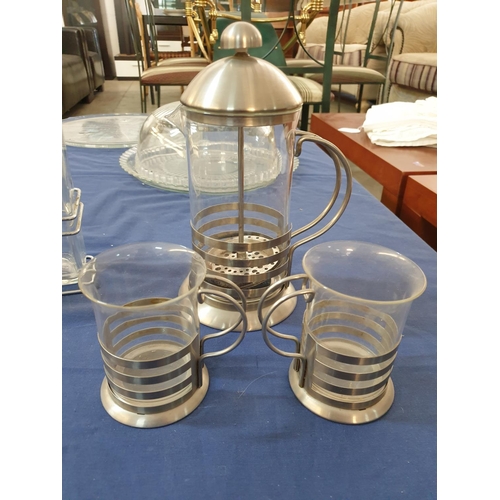 309 - Glass Tableware; Large Cake Holder (Ø32 x H:12cm) Cake Plate (Ø32cm) Oil / Vinegar Set (2 x Bottles ... 