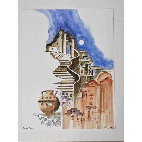 279 - Framed Original Watercolour by Ron Dutton, Titled 'Temple Moon', (Approx. 59 x 48cm)