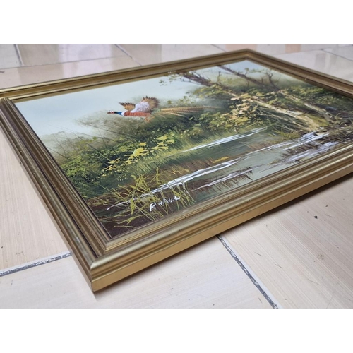 281 - Framed Oil on Canvas of Pheasant in Flight, Signed Lower Left (Unknown Artist), (Approx. 45 x 36cm)