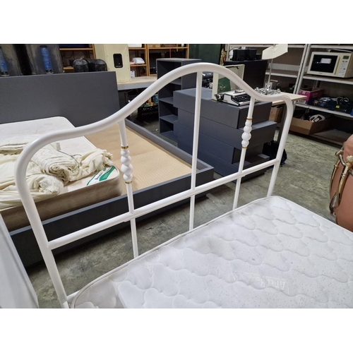 73 - White Colour Metal Frame Bed (Large Single / Small Double); IKEA 'Sagstua', with Classic Chic Strom ... 