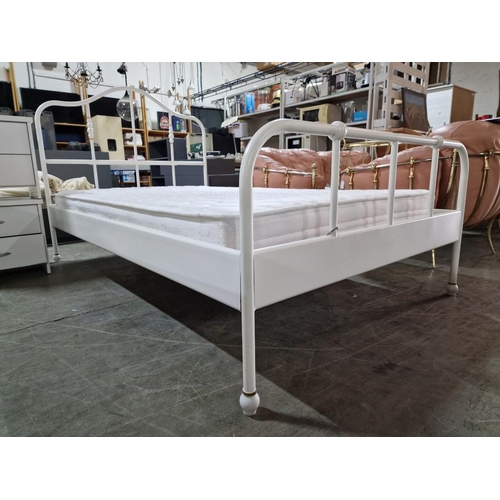 73 - White Colour Metal Frame Bed (Large Single / Small Double); IKEA 'Sagstua', with Classic Chic Strom ... 