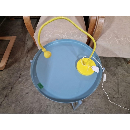 83 - Light Blue Colour Round Side Table, Together with Yellow Colour Lamp, (2)