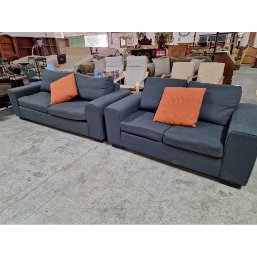 87 - 3-Seat and 2-Seat Grey Fabric Sofas with 2 x Orange Scatter Cushions, (2)