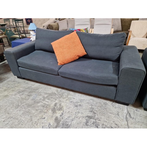 87 - 3-Seat and 2-Seat Grey Fabric Sofas with 2 x Orange Scatter Cushions, (2)