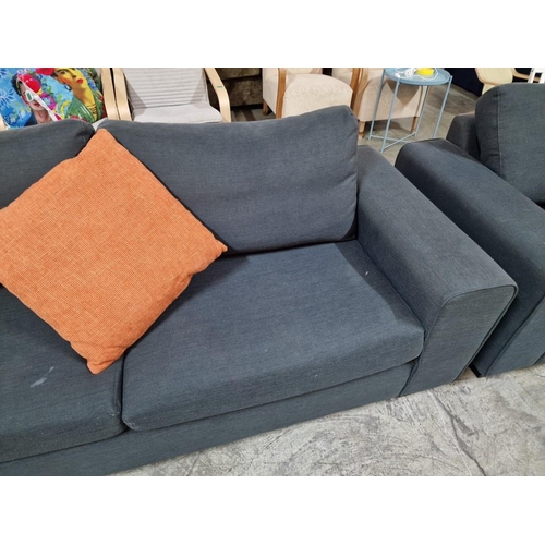 87 - 3-Seat and 2-Seat Grey Fabric Sofas with 2 x Orange Scatter Cushions, (2)