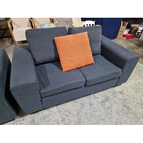 87 - 3-Seat and 2-Seat Grey Fabric Sofas with 2 x Orange Scatter Cushions, (2)