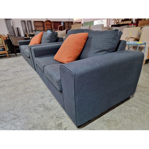 87 - 3-Seat and 2-Seat Grey Fabric Sofas with 2 x Orange Scatter Cushions, (2)